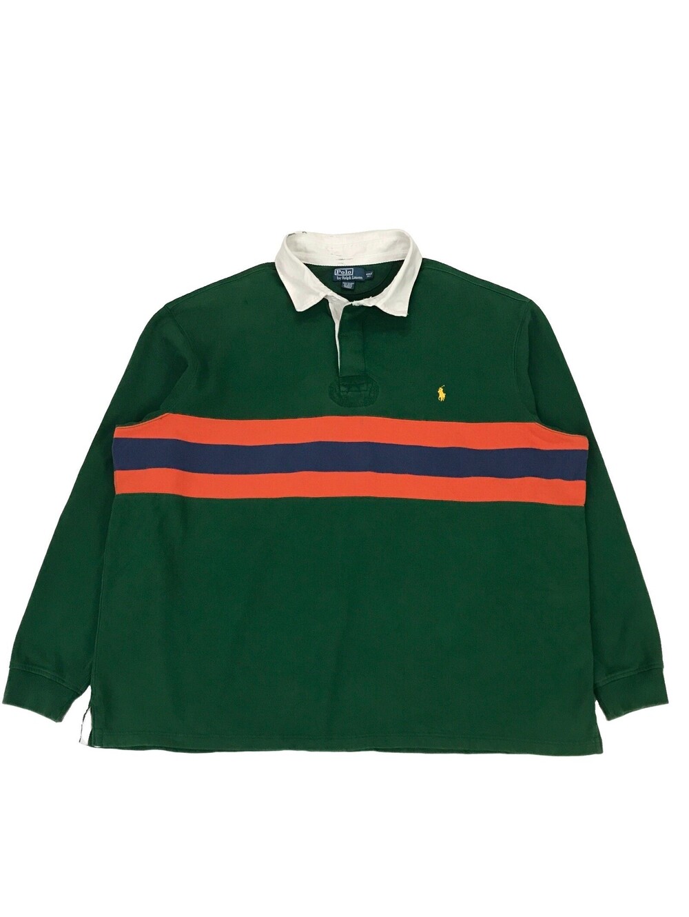 Vintage Polo Ralph Lauren Rugby Shirt 4XL Tall 4XLT Green Striped Long Sleeve